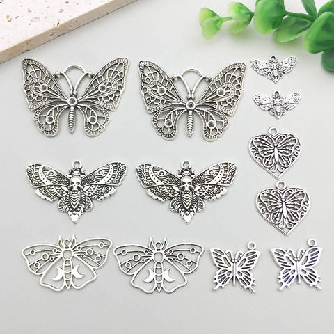 Dijes de Mariposa y Polilla de Aleación de Zinc Vintage Calavera Gótica Corazón Hueco Colgantes para Creación de Joyas DIY Accesorios Retro