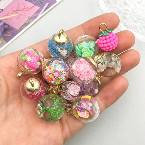 Glass Ball Pendants Charms With Dried Flowers Star Sequins Fruit Slices Alloy Cap For DIY Jewelry Making Accessories