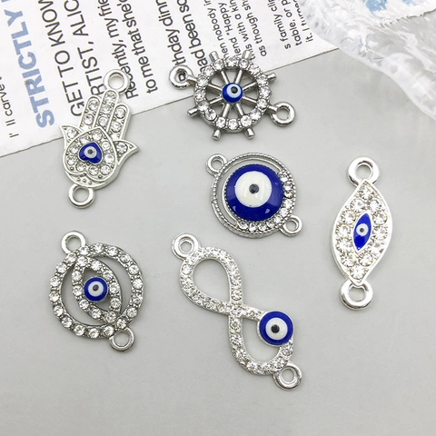 Zinc Alloy Evil Eye Hamsa Hand Infinity Rudder Charms Pendants Rhinestone Enamel Connector For DIY Jewelry Making Bracelet Necklace