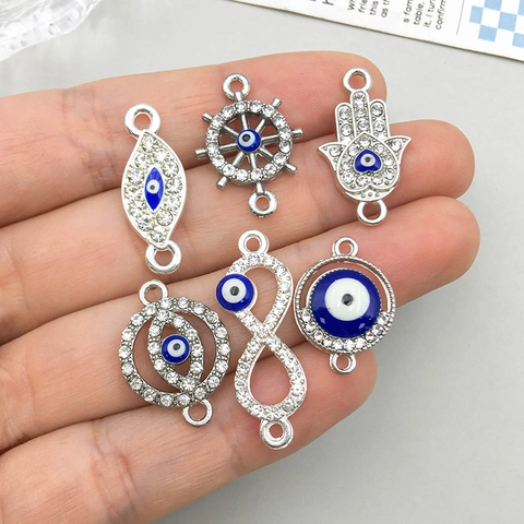 Zinc Alloy Evil Eye Hamsa Hand Infinity Rudder Charms Pendants Rhinestone Enamel Connector For DIY Jewelry Making Bracelet Necklace