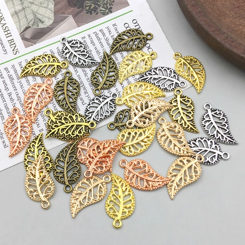Hollow Leaf Zinc Alloy Pendant DIY Jewelry Accessories For Bracelet Necklace Making Vintage Style Metallic Charms