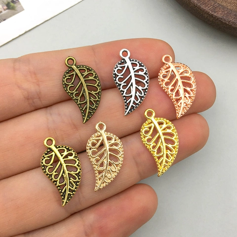 Hollow Leaf Zinc Alloy Pendant DIY Jewelry Accessories For Bracelet Necklace Making Vintage Style Metallic Charms
