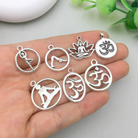 Antique Silver Zinc Alloy Yoga Meditation Om Lotus Flower Pendants For DIY Necklace Bracelet Jewelry Making Accessories