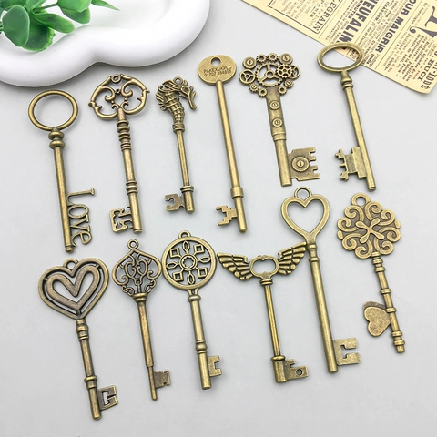 Vintage Antiek Brons Zinklegering Sleutelhangers Voor DIY Sieraden Maken Steampunk Gemengde Sleutels Handwerkbenodigdheden