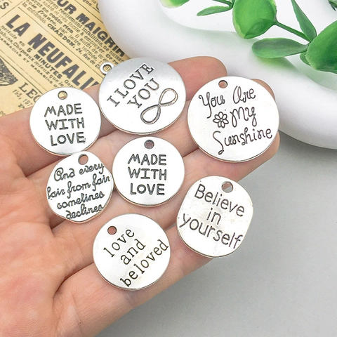 Antique Silver Zinc Alloy Lettering Pendants Charms Motivational Quotes For DIY Handmade Necklace Bracelet Jewelry Making