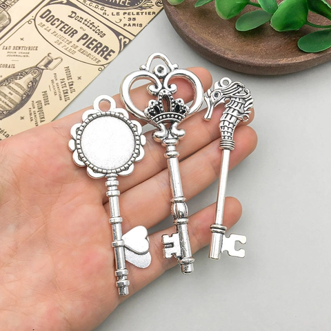 Vintage Zinklegering Sleutel Hangers Antiek Zilver Metalen Sleutel Charms Voor DIY Sieraden Maken Steampunk Onderdelen Knutselen