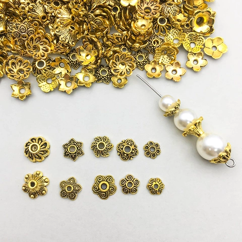 Antique Gold Zinc Alloy Flower Bead Caps For DIY Jewelry Making Vintage Flower Shaped Spacer Beads Jewelry Findings For Necklaces Bracelets