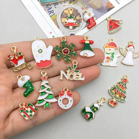 Kerstmis Emaille Zinklegering Strass Kerstman Boom Sneeuwpop DIY Sieraden Maken Hangers Kerstfeest Decoratie Sieraden Accessoires