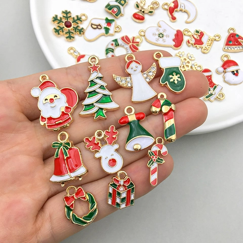 Kerstserie Emaille Zinklegering Bedels Voor Sieraden Maken Kerstman Sneeuwpop Rendier Kerstboom DIY Hanger Accessoires