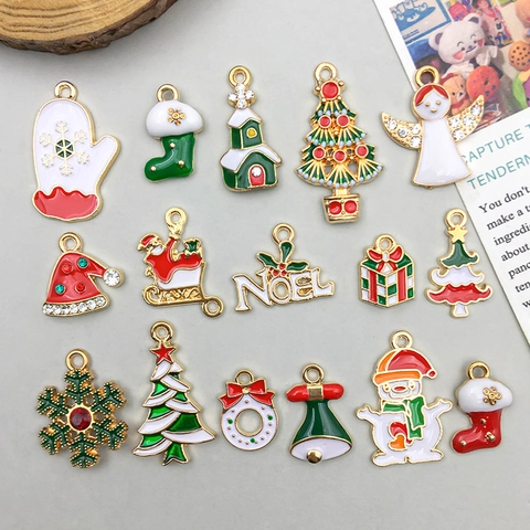 Kerstmis Emaille Zinklegering Strass Kerstman Boom Sneeuwpop DIY Sieraden Maken Hangers Kerstfeest Decoratie Sieraden Accessoires