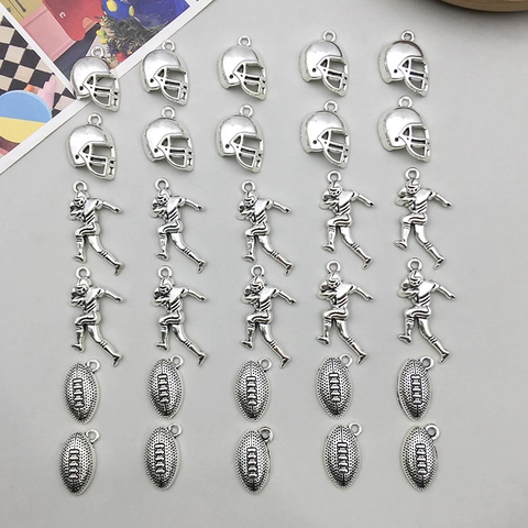 Vintage Zinc Alloy American Football Rugby Helmet Athlete Pendant Charms For DIY Jewelry Making Necklace Bracelet Accessories
