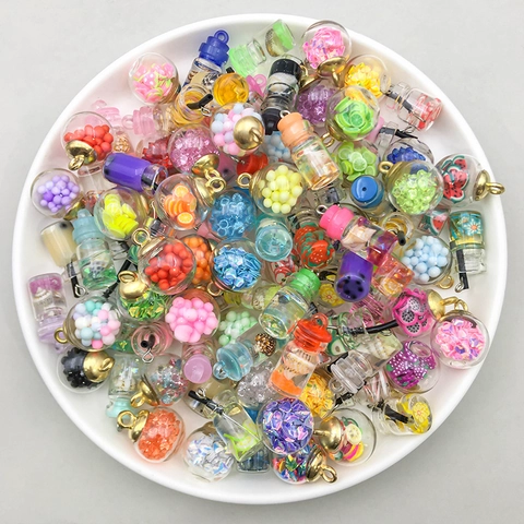 DIY Jewelry Making Glass Pendants Mini Fruit Drink Bottle Bubble Tea Cup Shell Drift Bottle Beads For Keychain Earrings