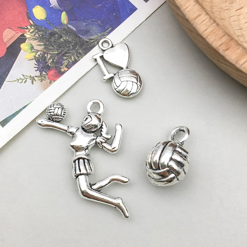 Antique Silver Zinc Alloy Volleyball Player Charms Sports Theme DIY Jewelry Pendants For Bracelet Necklace Craft Making Accessories