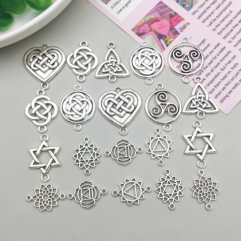 Antique Silver Zinc Alloy Flower Of Life Celtic Knot Pentagram Pendants Vintage Charms For DIY Jewelry Making Connectors Findings