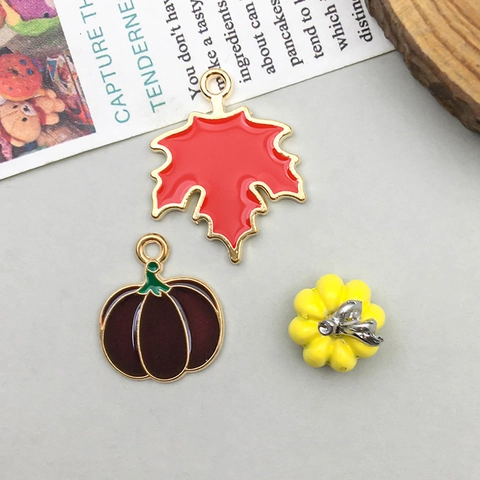 Zinc Alloy Enamel Maple Leaf Pumpkin Charms For Thanksgiving Halloween DIY Jewelry Making Earrings Necklace Accessories