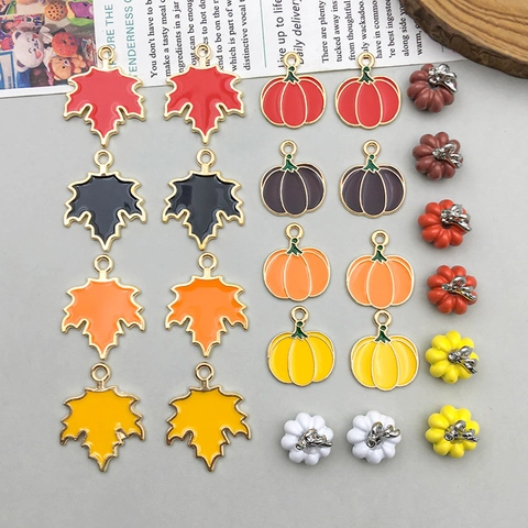 Zinc Alloy Enamel Maple Leaf Pumpkin Charms For Thanksgiving Halloween DIY Jewelry Making Earrings Necklace Accessories