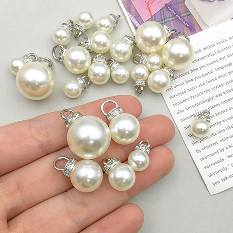 Alloy Artificial Pearl Rhinestone Pendant For DIY Jewelry Making Elegant White Round Ball Pendant Craft Accessories