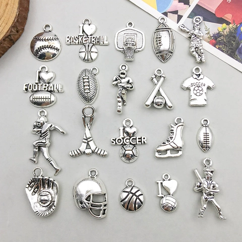 Antique Silver Alloy Sports Series Pendants Basketball Football Baseball Gloves Athletes DIY Jewelry Making Charms