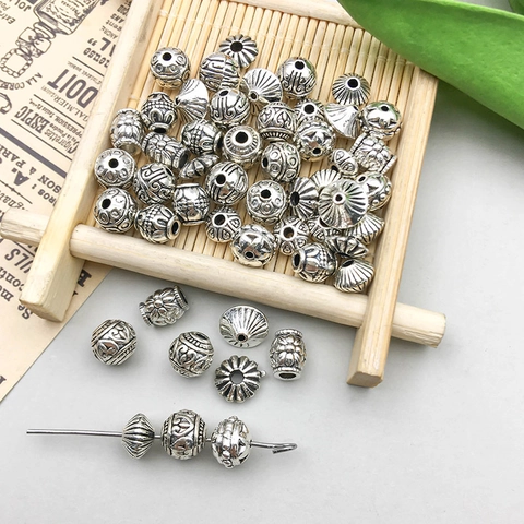 Antique Silver Zinc Alloy Round Spacer Beads Retro Geometric Texture Metal Loose Beads For DIY Bracelet Necklace Jewelry Making Accessories