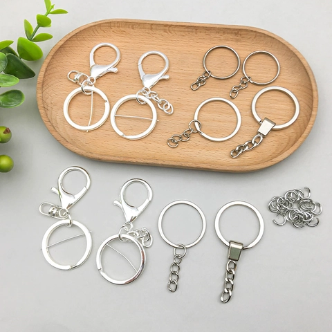 Accessoires de Porte-clés en Alliage de Zinc Argent DIY Apprêts de Bijoux Anneaux Brisés Fermoir Mousqueton Porte-clés Avec Chaîne Anneaux de Jonction