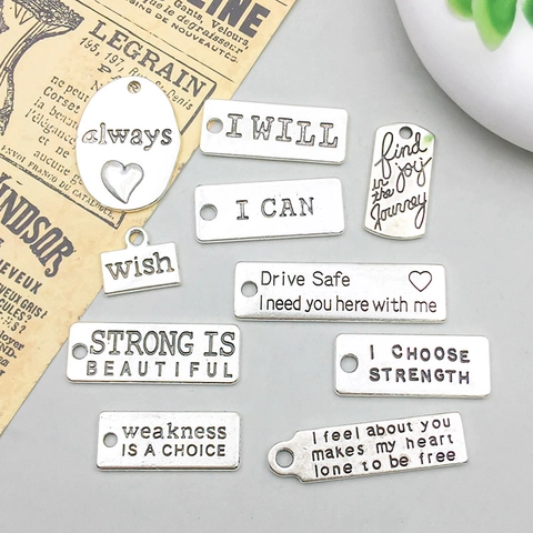 Antique Silver Zinc Alloy Inspirational Quote Pendants For DIY Jewelry Making Drive Safe I Can Letters Metal Charms Findings
