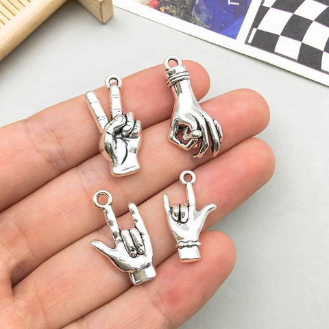 Antique Silver Alloy Hand Gesture Charms For DIY Jewelry Making Pendants OK Peace I Love You Signs Metal Charm Supplies
