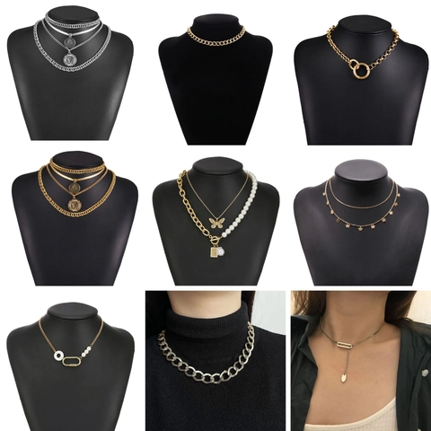 Collier Double Couche Pendentif Mauvais Œil Nœud Alliage Strass Perle Artificielle Or Argent Femmes Bijoux