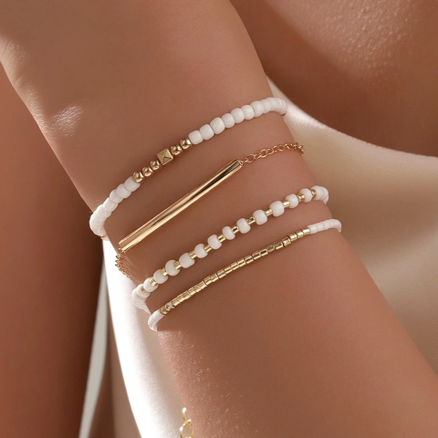 Bohemian Multilayer Beaded Bracelets For Women Alloy Glass Beads Handmade Stretch Charm Bracelet Fashion Jewelry Gift