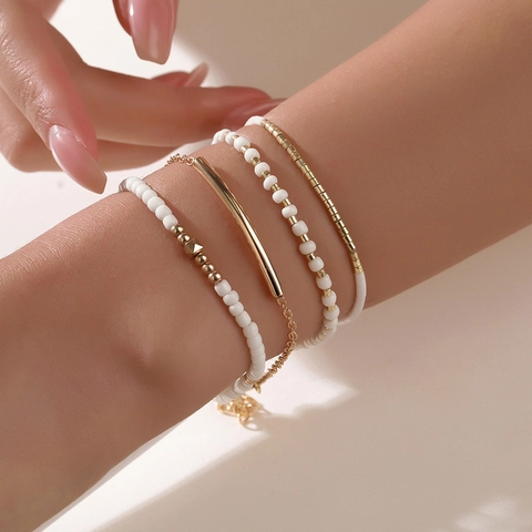 Bohemian Multilayer Beaded Bracelets For Women Alloy Glass Beads Handmade Stretch Charm Bracelet Fashion Jewelry Gift
