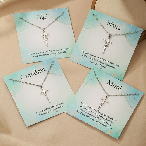 Minimalistische Edelstahl Kreuz Buchstabe Anhänger Halskette Für Damen Gigi Nana Oma Mimi Name Schmuck Geschenk Für Mutter