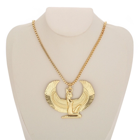 Vergoldete Legierung Ägyptische Anhänger Halskette Vintage Hip Hop Punk Isis Horus Ankh Pharao Schmuck Für Damen Herren