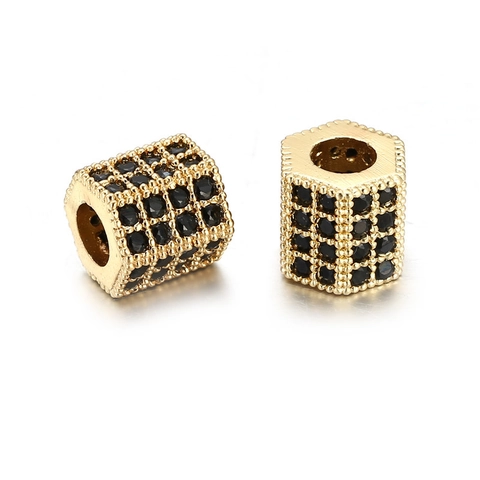 Perline Distanziatrici a Colonna Esagonale in Rame Zirconia per Fai da Te Bracciale Collana Creazione Ciondoli di Lusso Oro Argento Oro Rosa Nero