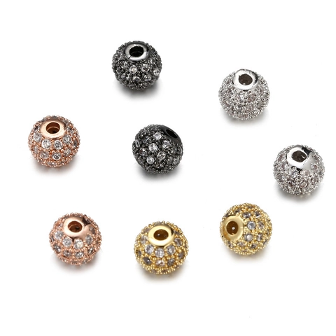 Luxe Koperen Zirconia Bolkralen 8mm Pavé-Zetting Ronde Bedels Voor DIY Ketting Armband Sieraden Maken Accessoires