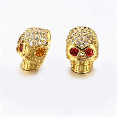 Perles DIY Tête de Mort Punk Gothique en Cuivre Incrustées de Zirconia pour Fabrication de Bracelets Colliers Accessoire Bijouterie