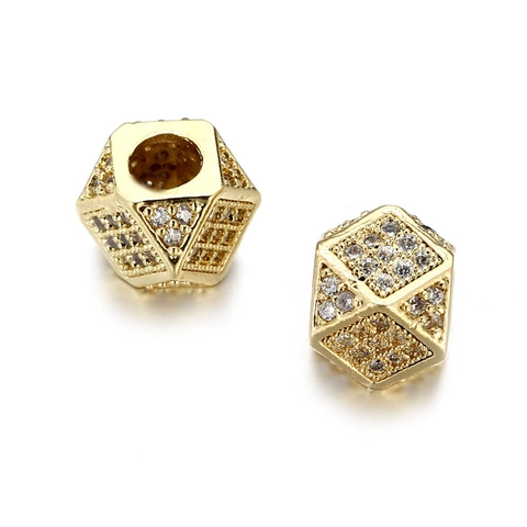 Copper Geometric Loose Beads With Pave Zirconia Electroplated Metal Spacer Beads For DIY Bracelet Necklace Jewelry Making Accessory