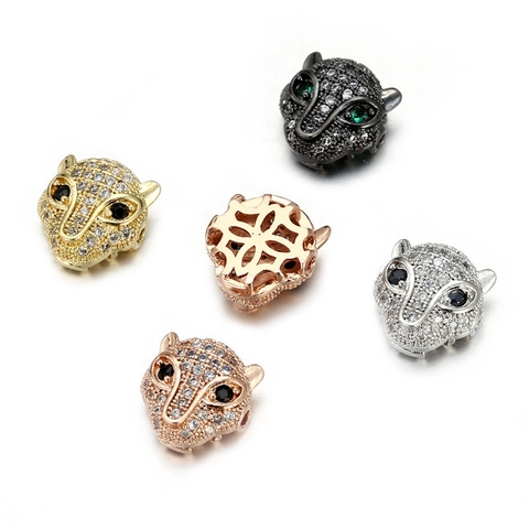 Leopard Head Copper Pendants Zircon Micro Inlaid Animal Beads For DIY Bracelet Necklace Making Jewelry Accessory Charms