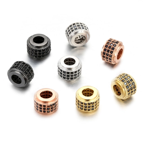 Cylinder Spacer Beads Copper Zirconia Pave Rhinestone DIY Jewelry Making Accessories For Bracelet Necklace Handcrafted Beads