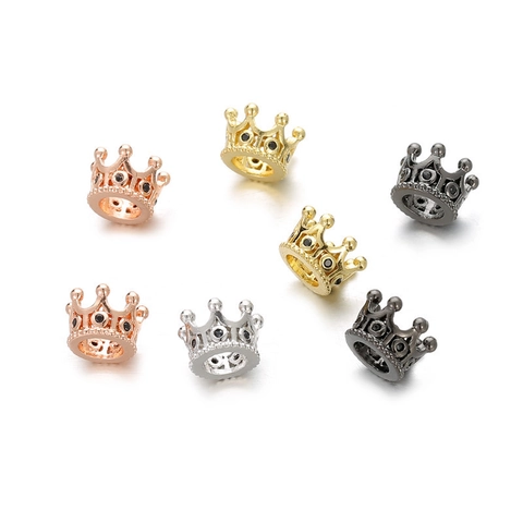Micro Pave Zirconia Crown Copper Beads For DIY Jewelry Making Bracelet Necklace Accessories Small Round Hole Crown Spacer Beads