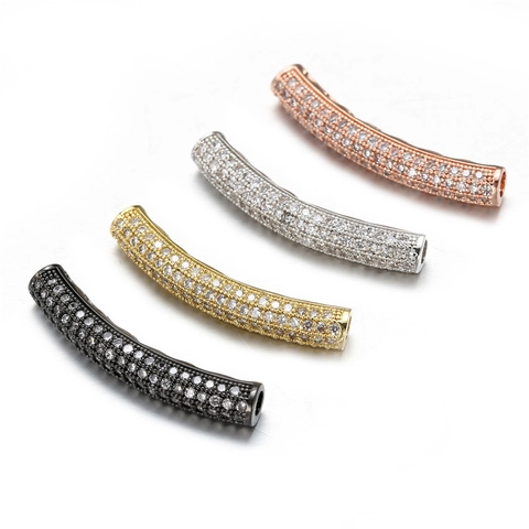 Copper Micro Pave Zirconia Curved Tube Beads For Bracelet Necklace Making DIY Floral Pattern Jewelry Accessories Spacer Beads