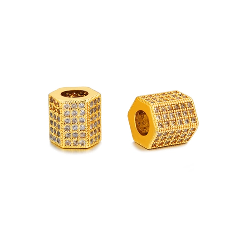 Copper Micro Pave Zirconia Hexagon Spacer Beads For DIY Bracelet Necklace Making Gold Silver Black Metal Beads Jewelry Findings