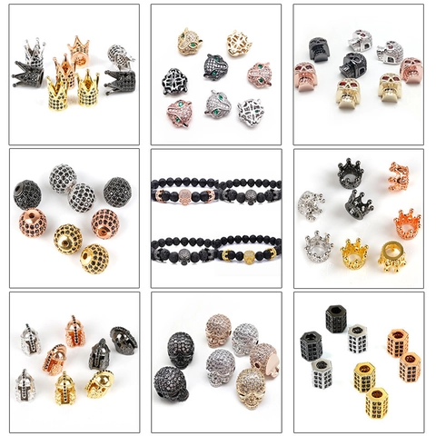 Copper Zirconia Micro Pave Crown Leopard Head Skull Helmet Cross Charms For DIY Bracelet Necklace Making Jewelry Accessories
