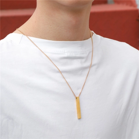 Minimalist Alloy Rectangular Bar Pendant Necklace Geometric Column Charm Jewelry For Men Women Curb Chain Unisex Everyday Accessories