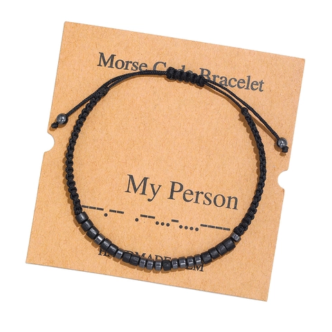 Handmade Braided Morse Code Bracelet With Message Card Adjustable Iron Stone Beaded Jewelry For Men Women Couple Friendship Gift
