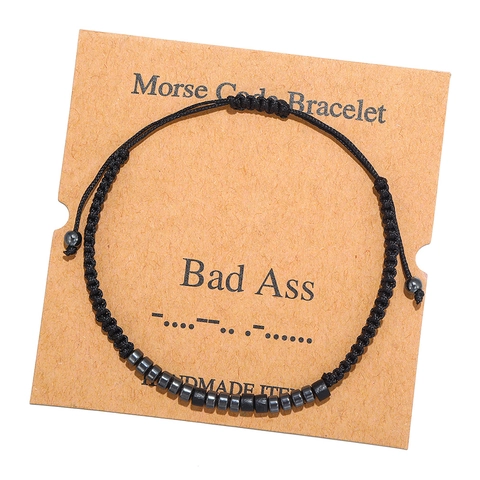 Handmade Braided Morse Code Bracelet With Message Card Adjustable Iron Stone Beaded Jewelry For Men Women Couple Friendship Gift