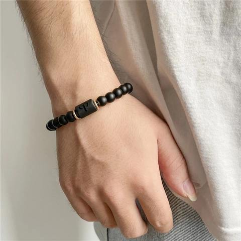 Twelve Constellations Matte Black Beaded Bracelet Gold Alloy Spacers Elastic Zodiac Charm Bracelet For Men Women Jewelry Gift