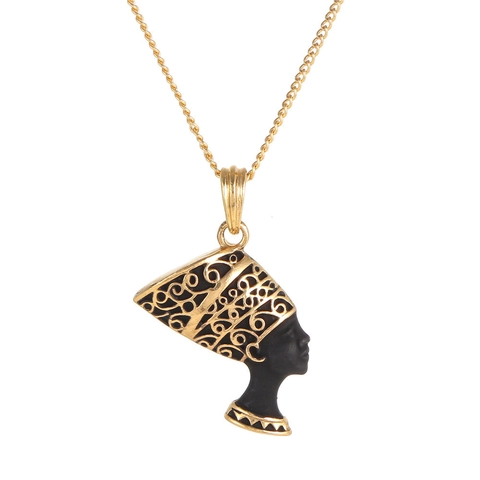 Vintage Egyptian Nefertiti Pharaoh Pendant Necklace Men Women Gold Plated Alloy Rhinestone Hip Hop Enamel Jewelry Gift