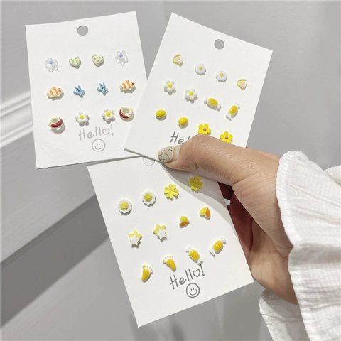 Keramik Künstliche Perle Strass Ohrstecker Mit 925 Sterlingsilber Ohrstecker-Stift Niedlich Cartoon Blume Tier Mehrfarbig Schmuck Für Damen