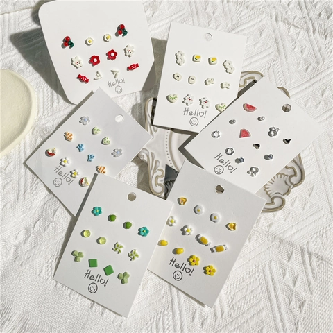 Keramik Künstliche Perle Strass Ohrstecker Mit 925 Sterlingsilber Ohrstecker-Stift Niedlich Cartoon Blume Tier Mehrfarbig Schmuck Für Damen