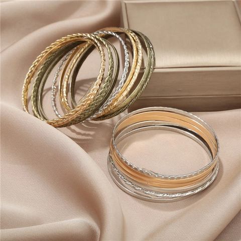 16Pcs Bohemian Stackable Metal Bangle Set Mixed Gold Silver Antique Bronze Geometric Textured Iron Bracelets For Women Men Jewelry
