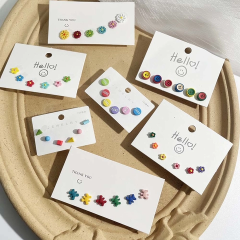 Cute Enamel Bear Button Heart Stud Earrings Set With 925 Sterling Silver Earring Post Colorful Korean Fashion Ear Jewelry For Women Girls
